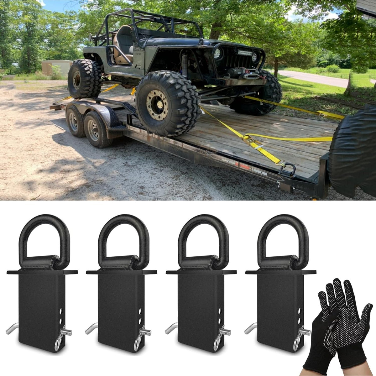 4pcs 12000lbs Heavy Duty Removable D Ring Stake Pocket Tie Down W7124