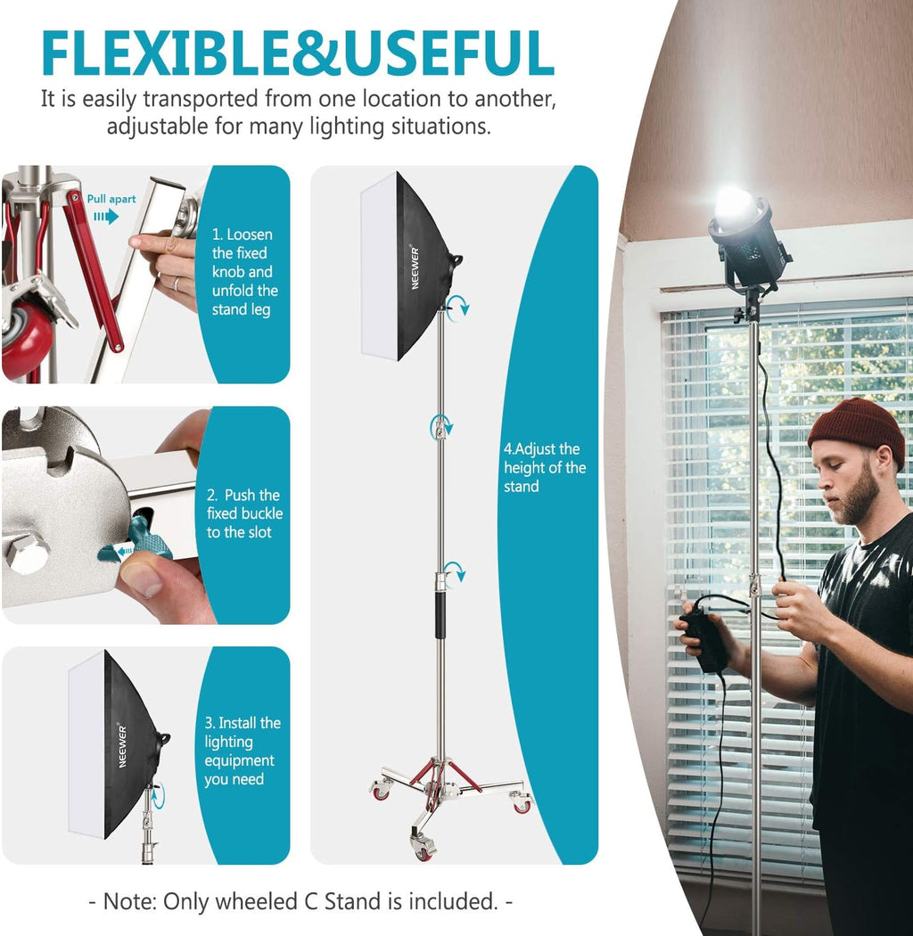 Heavy Duty Light Stand with Casters, Adjustable Tripod Stand, 100% Stainless Steel, Max Height: 10ft/305cm R370023