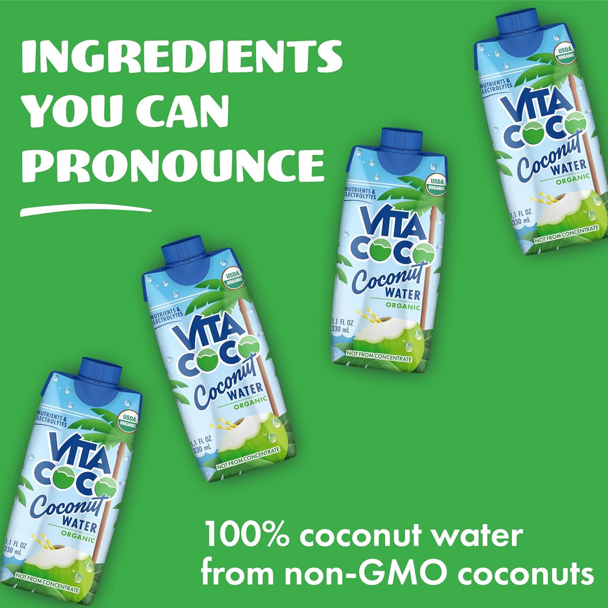 Pure Organic Coconut Water (Pack of 12, 11.1 Oz and 16.9 Oz) A48633