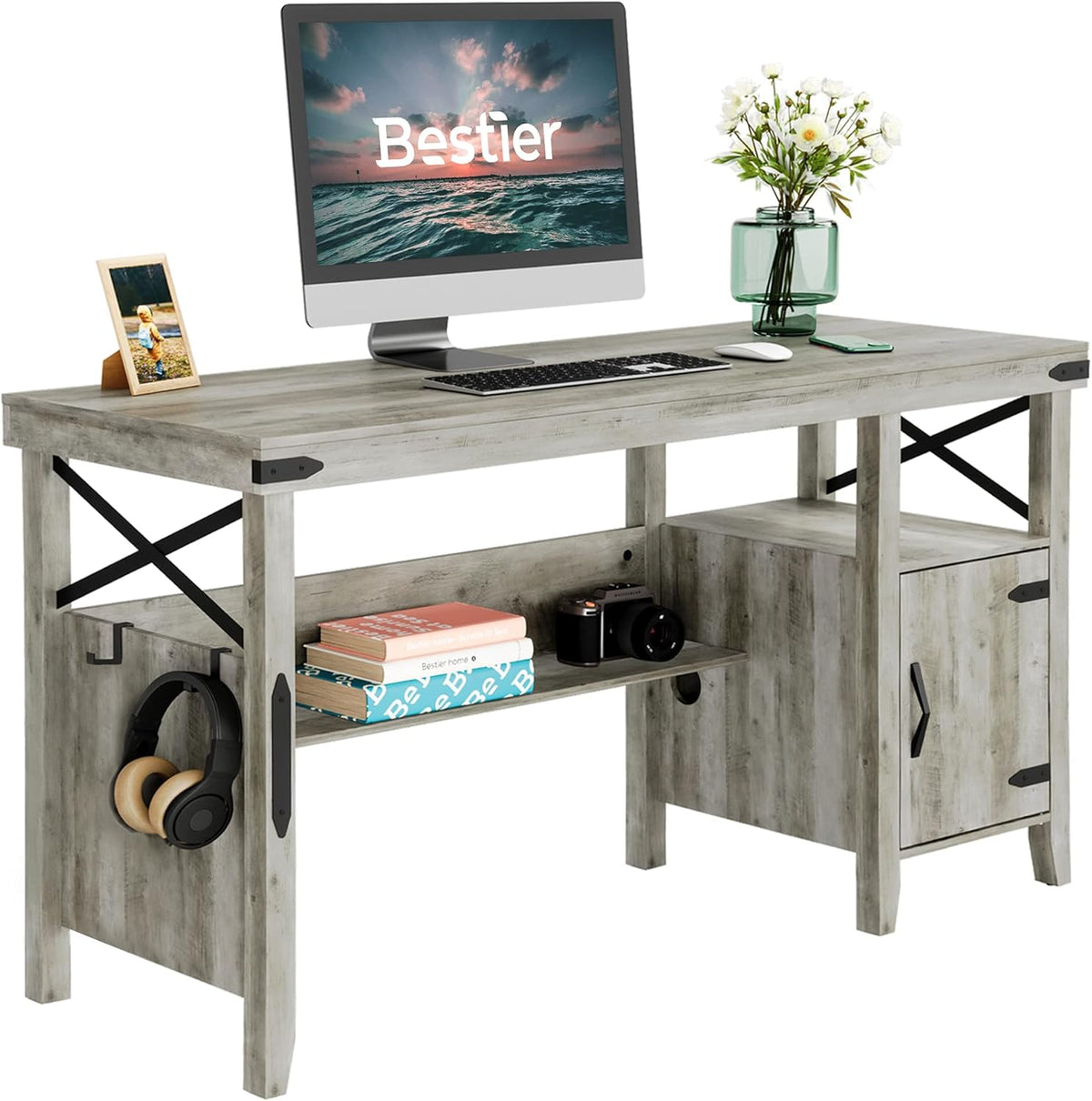 L-Shaped Computer Desk with Storage Cabinet and Bookshelf C6486