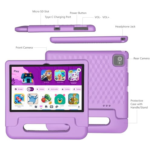 Green Kids Tablet 10 inch Android 13 4GB+64GB 1TB Expand HD Touchscreen WiFi Bluetooth Protective Case S5611