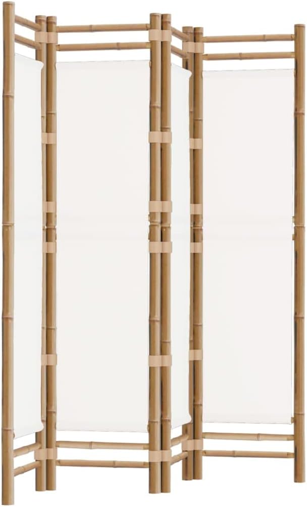 4-Panel Bamboo Room Divider Cream White Y4439