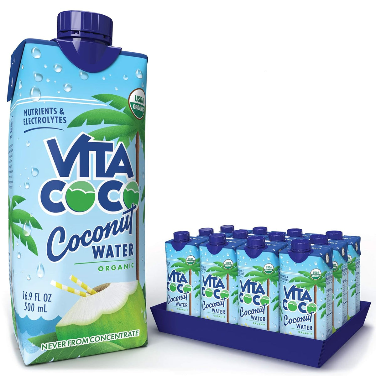Pure Organic Coconut Water (Pack of 12, 11.1 Oz and 16.9 Oz) A48633
