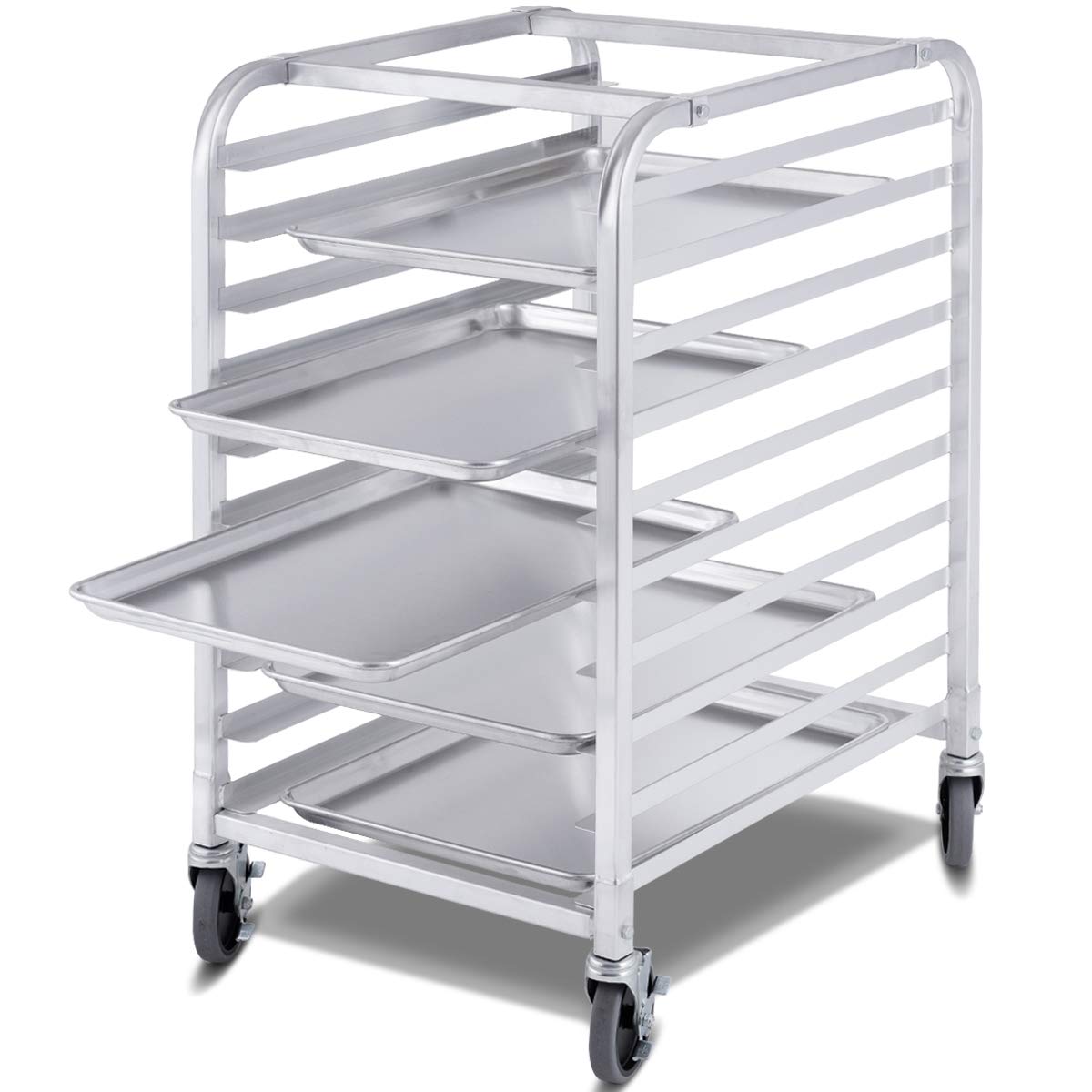 10 Tier Aluminum Bakery Rack with Lockable Casters P52893