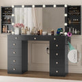 White Vanity Desk with Mirror and Lights, 11 Drawers, Charging Station B979