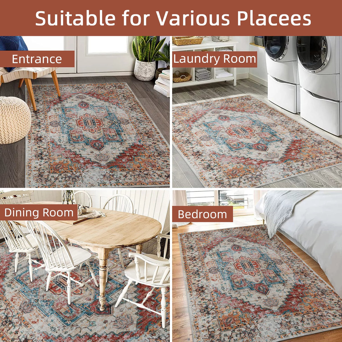 Vintage Bohemian Area Rug, 5' x 8', Orange U76993