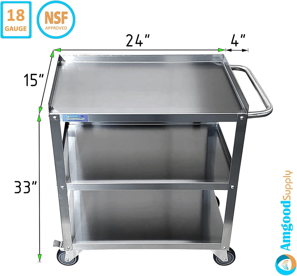 Stainless Steel 3 Shelf Utility Cart on Wheels with Handle M7905
