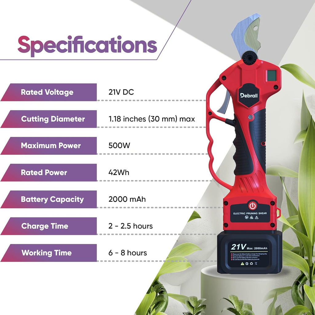 Electric Pruning Shears 21V SK5 Carbon Steel Blades 30 mm Cutting Diameter C983142