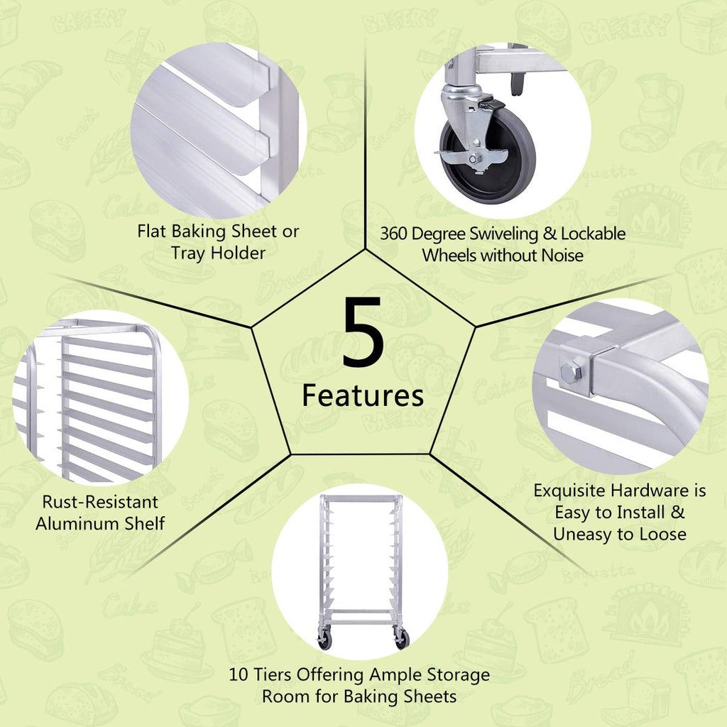 10 Tier Aluminum Bakery Rack with Lockable Casters P52893