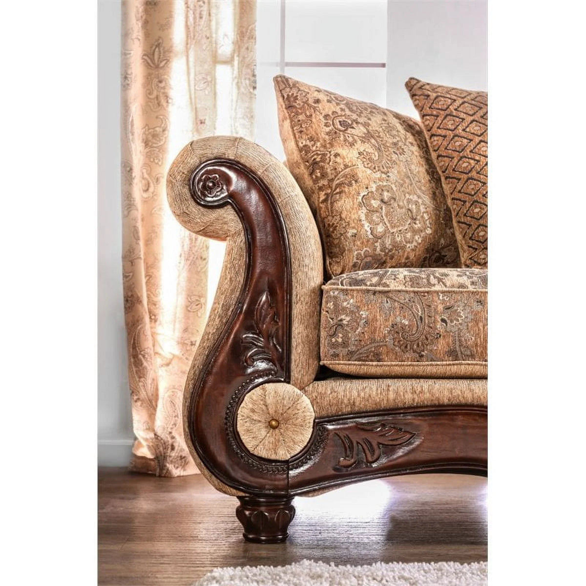 Traditional Chenille Sofa in Gold and Bronze Z620