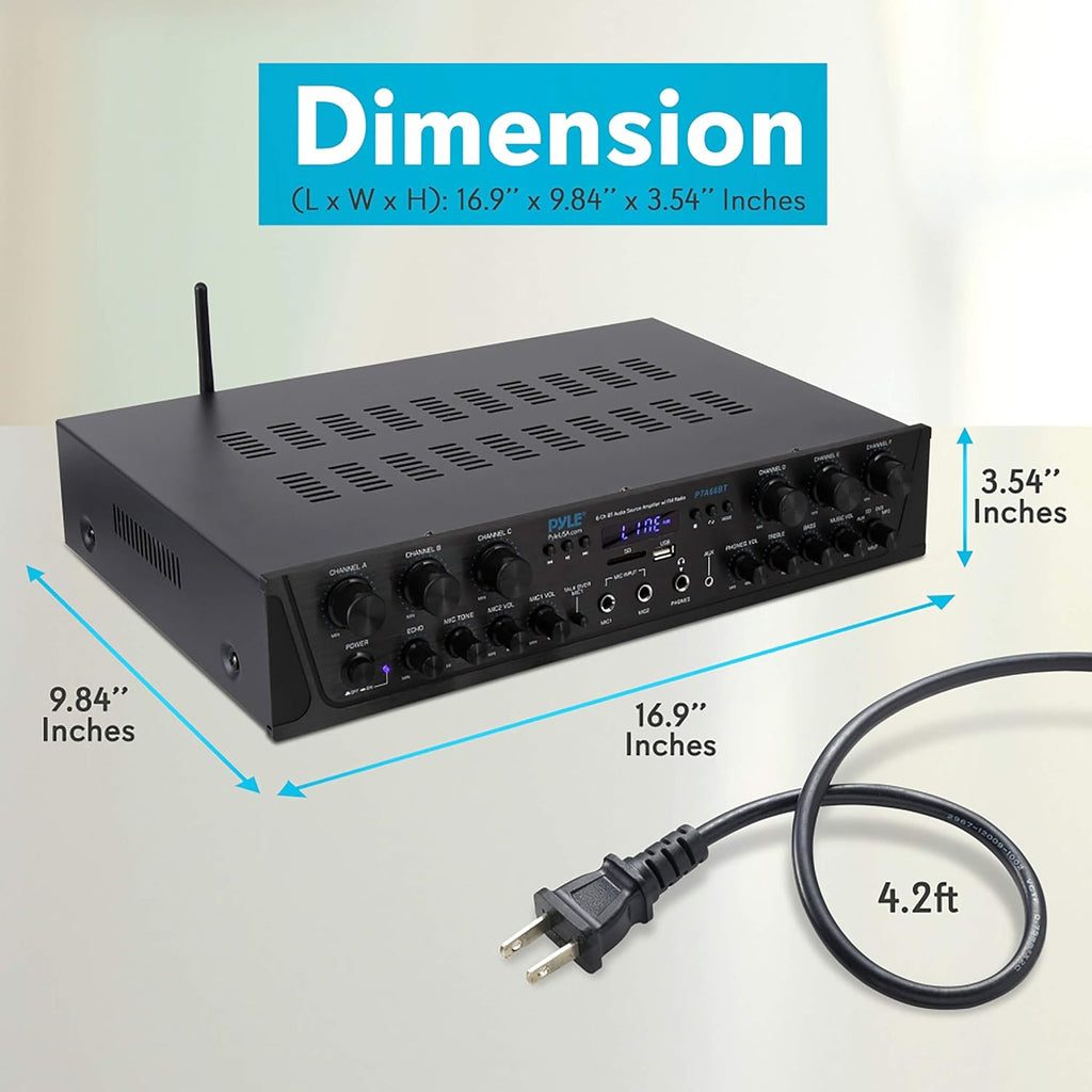 6 Channel 600 Watt Bluetooth Stereo Receiver Amplifier with Digital LCD T99219