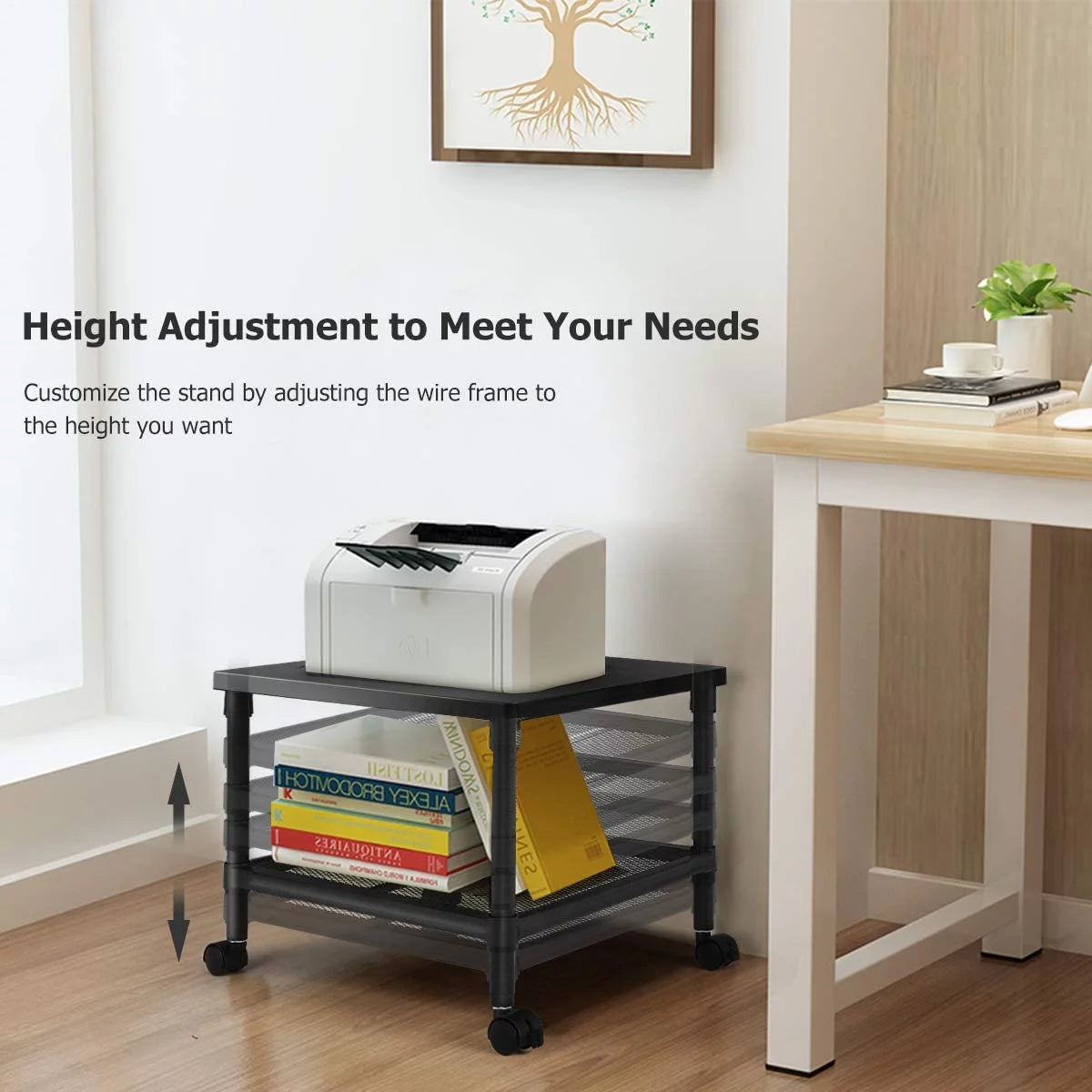 2-Tier Printer Stand with Wheels and Metal Frame U27986