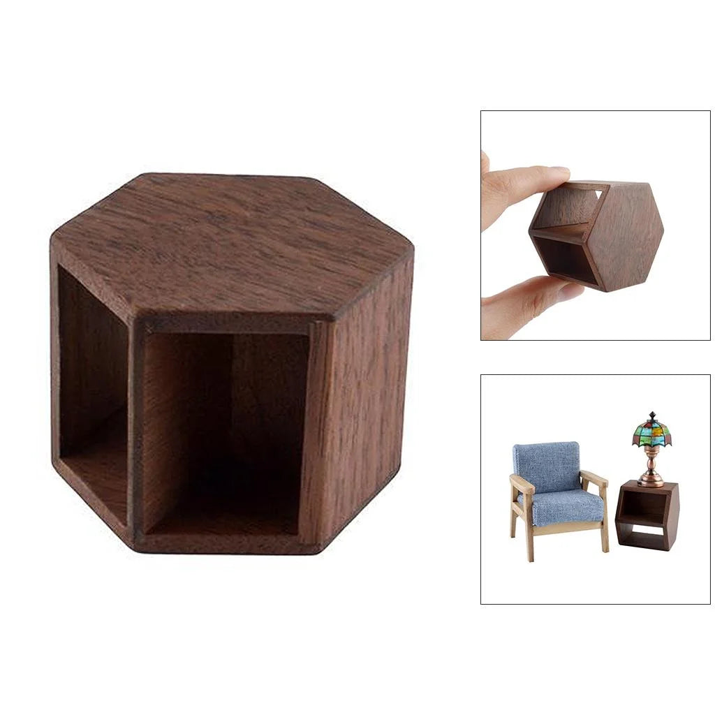 Walnut Hexagonal End Table Dollhouse Miniature Furniture I80754
