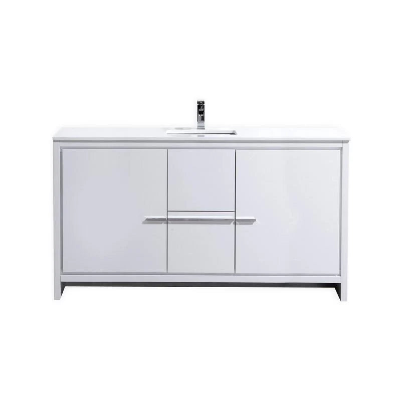 60 in. High Gloss White Bathroom Vanity with White Quartz Counter Top L1627