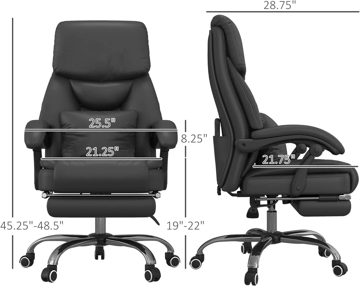 Black PU Leather Reclining Office Chair with Footrest Y86672