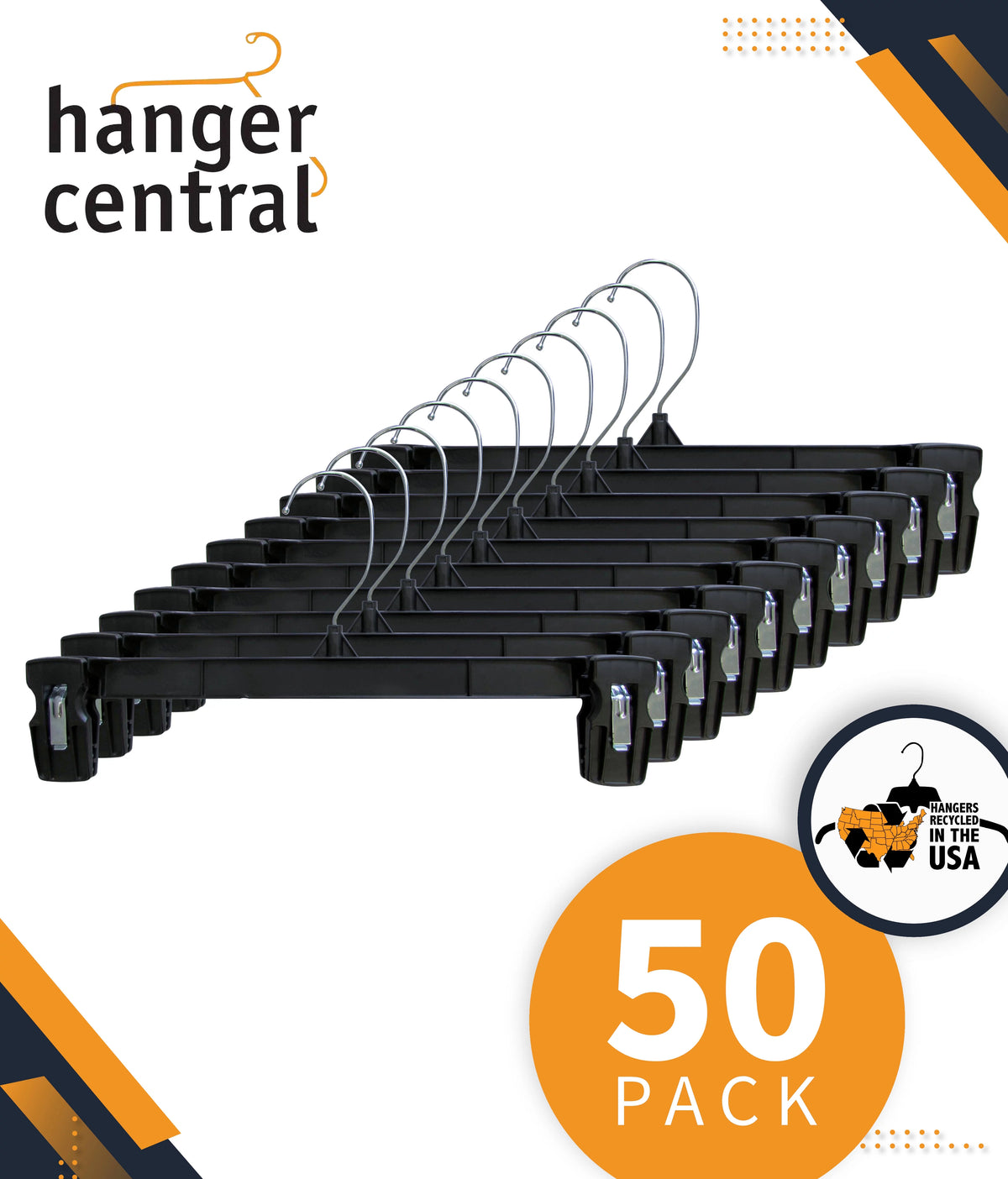 Plastic Pants & Skirt Hangers with Pinch Clips, 50 Pack D93219