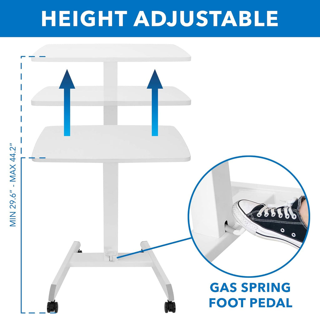 White Adjustable Rolling Laptop Desk with Wheels Z912581