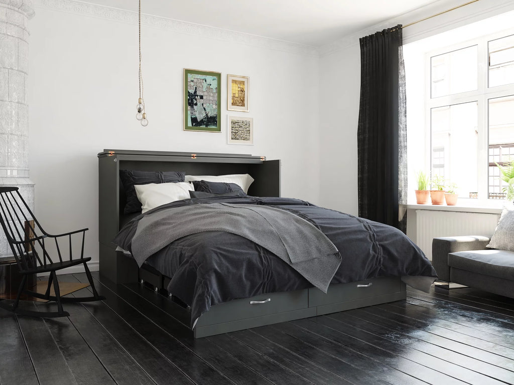 Queen Solid Wood Murphy Bed Chest with Mattress J6691
