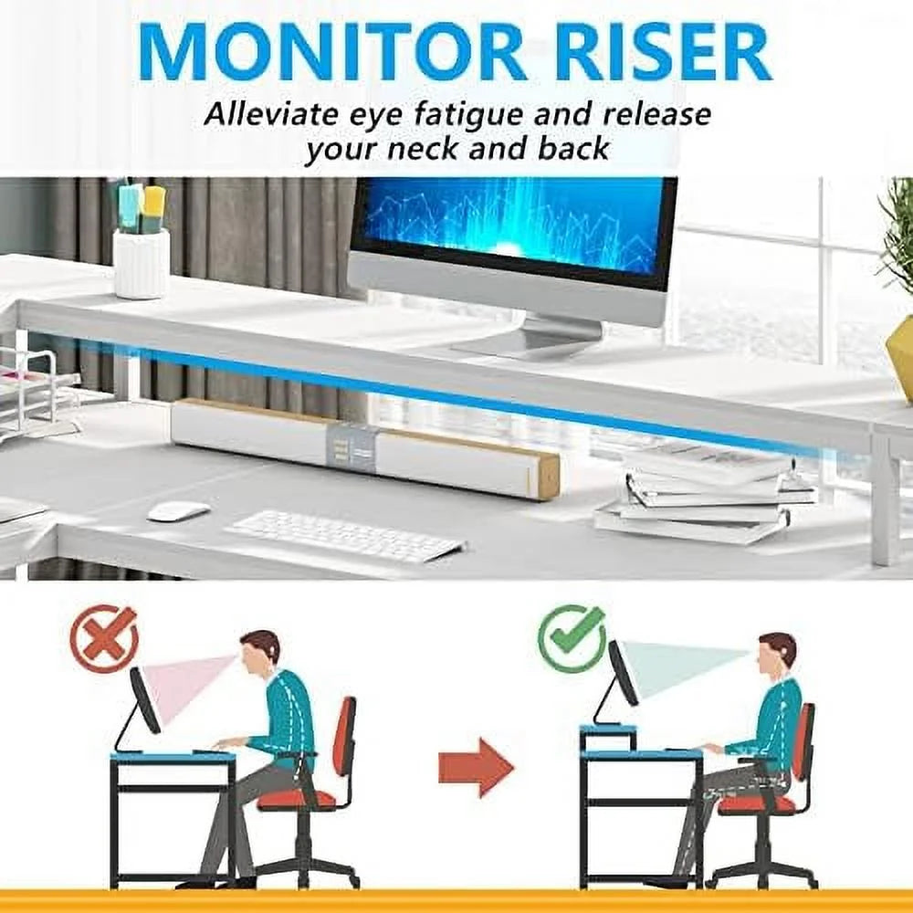 69 Inch L Shaped Desk with Monitor Stand Black U595