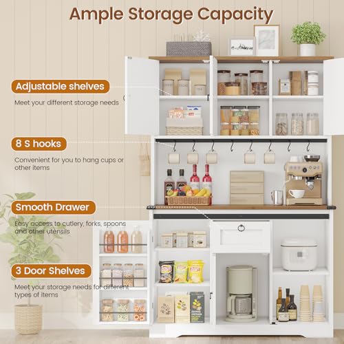 White Kitchen Pantry Cabinet with Drawer and Sliding Barn Doors I4220