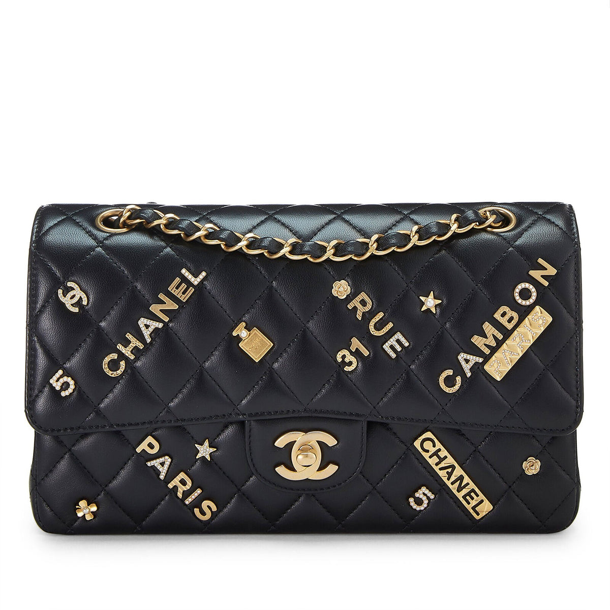 Black Quilted Lambskin Medium Double Flap E985535