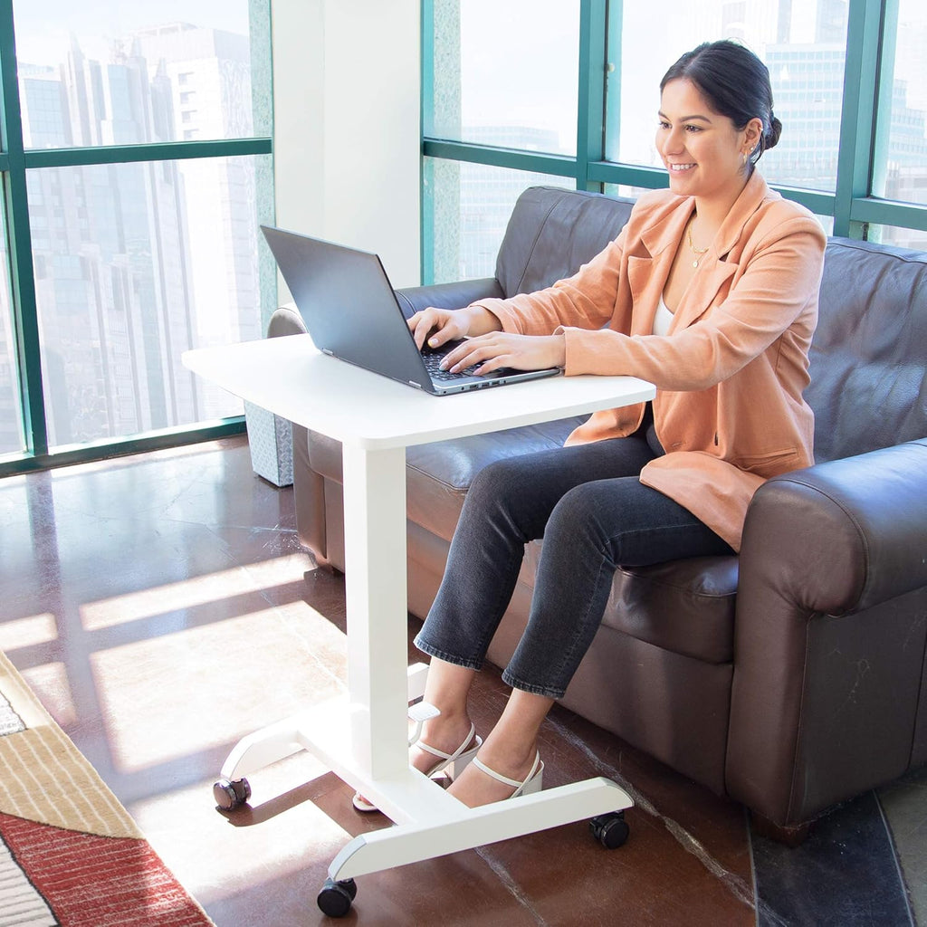 White Adjustable Rolling Laptop Desk with Wheels Z912581