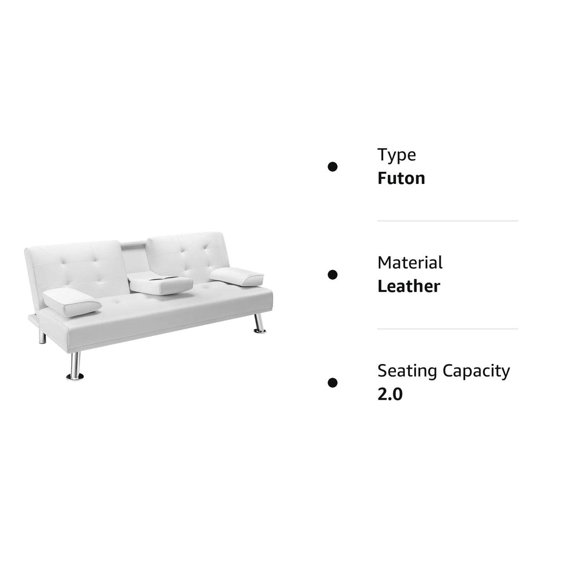White Faux Leather Sofa Bed with Cup Holders L7347