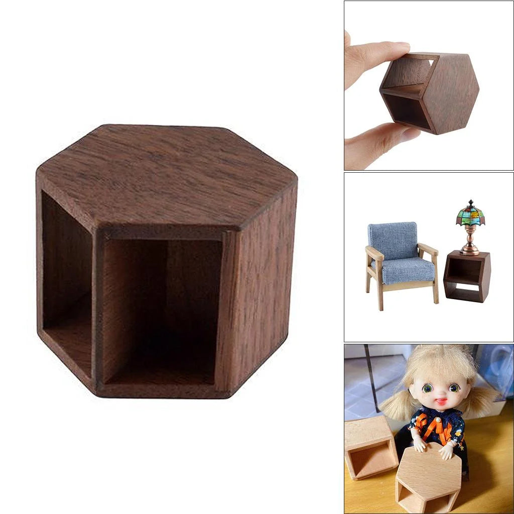 Walnut Hexagonal End Table Dollhouse Miniature Furniture I80754