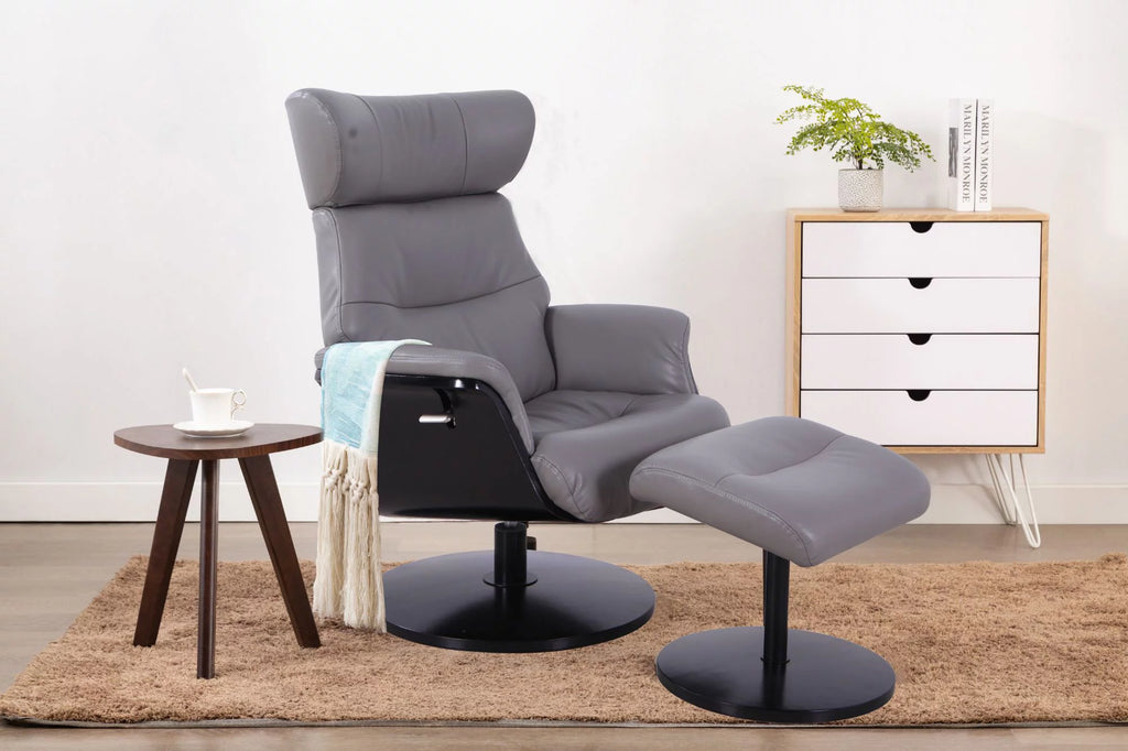 Gray and Black Recliner Chair with Ottoman L93265