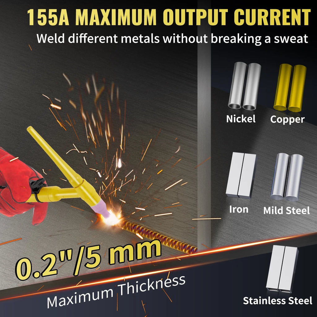 155Amp 3 in 1 TIG Welder, 110V High Frequency TIG/Stick/Clean Welding Machine Y59455