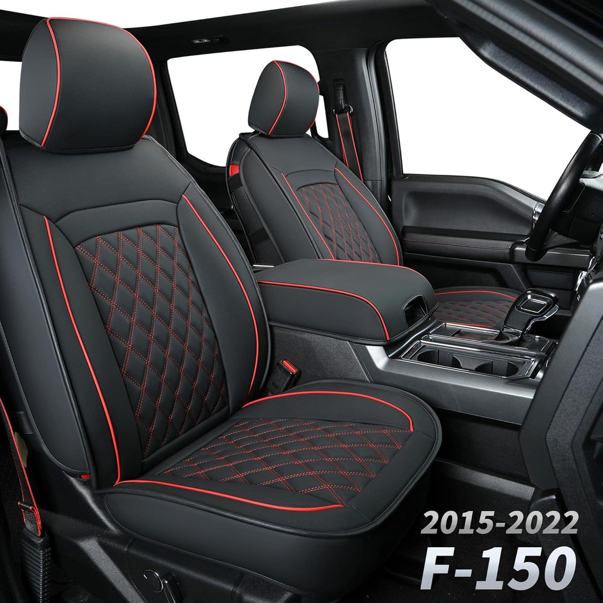 Black & Red Waterproof Faux Leather Seat Covers Full Set L9142