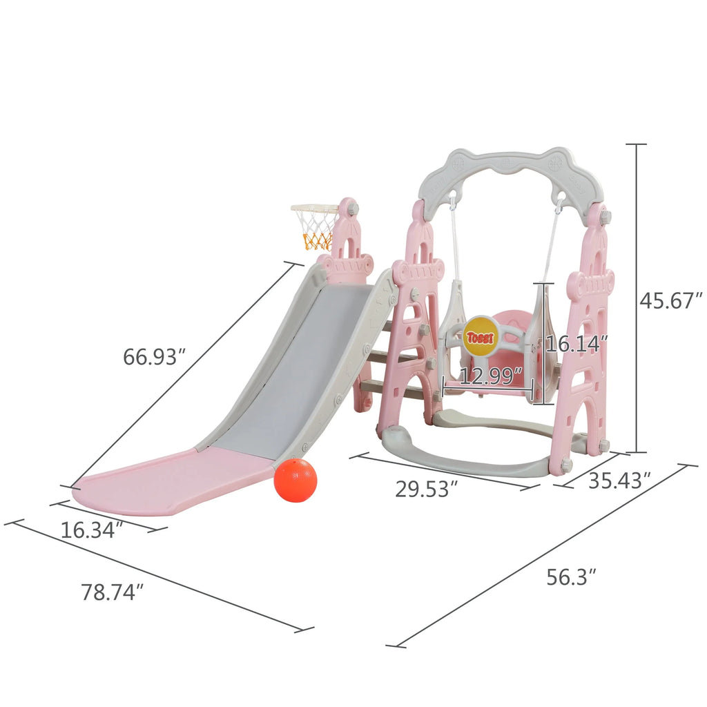4 in 1 Slide and Swing Set with Basketball Hoop Y862579