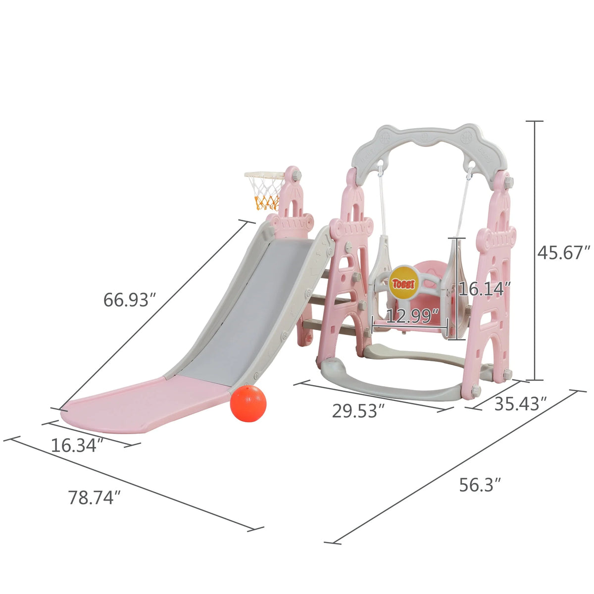 4 in 1 Slide and Swing Set with Basketball Hoop Y862579