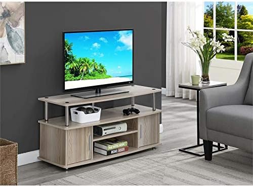 47 TV Stand Entertainment Console with 2 Storage Cabinets in Faux Birch/Black and Stainless Steel O57057
