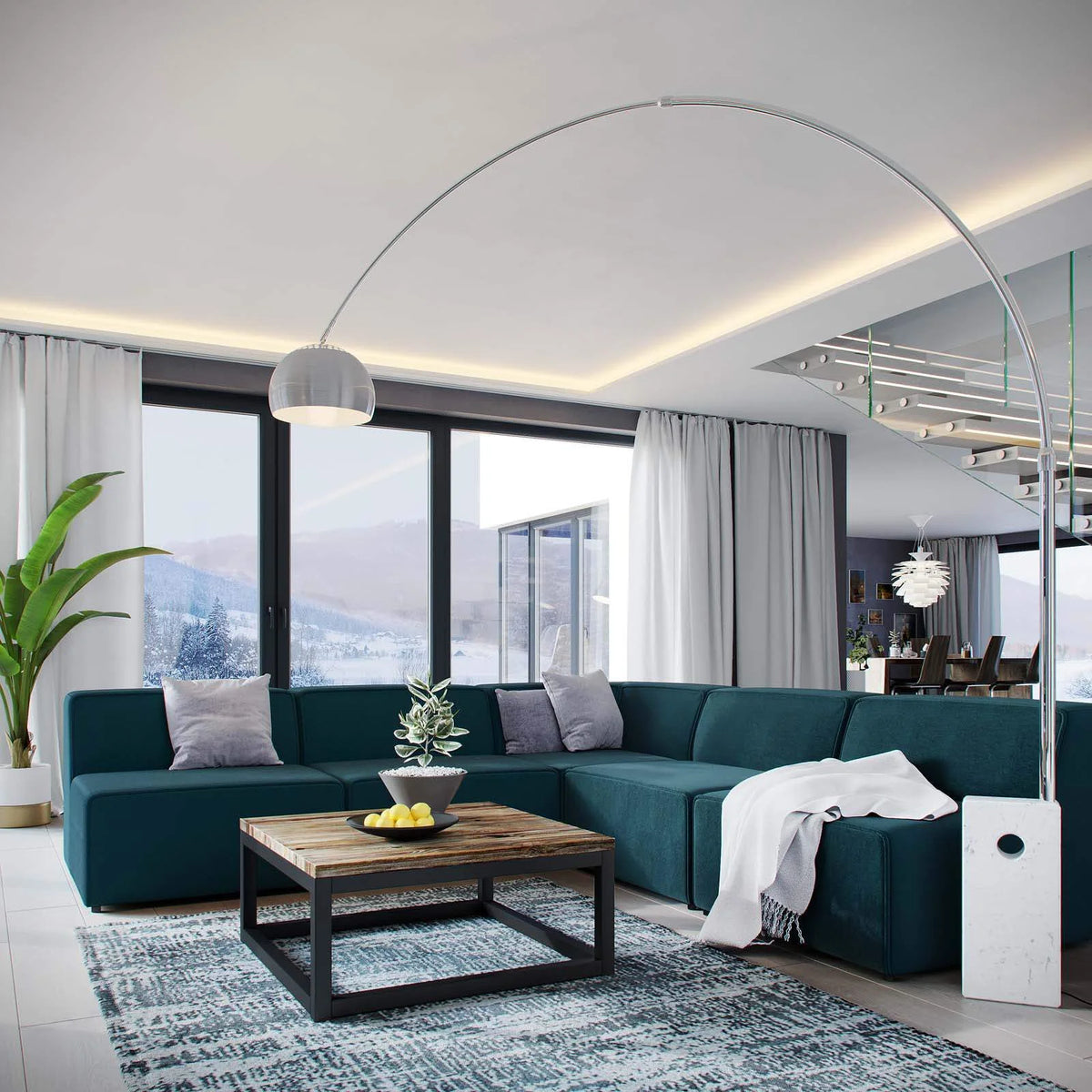Blue 5 Piece Upholstered Fabric Sectional Sofa Set N4398