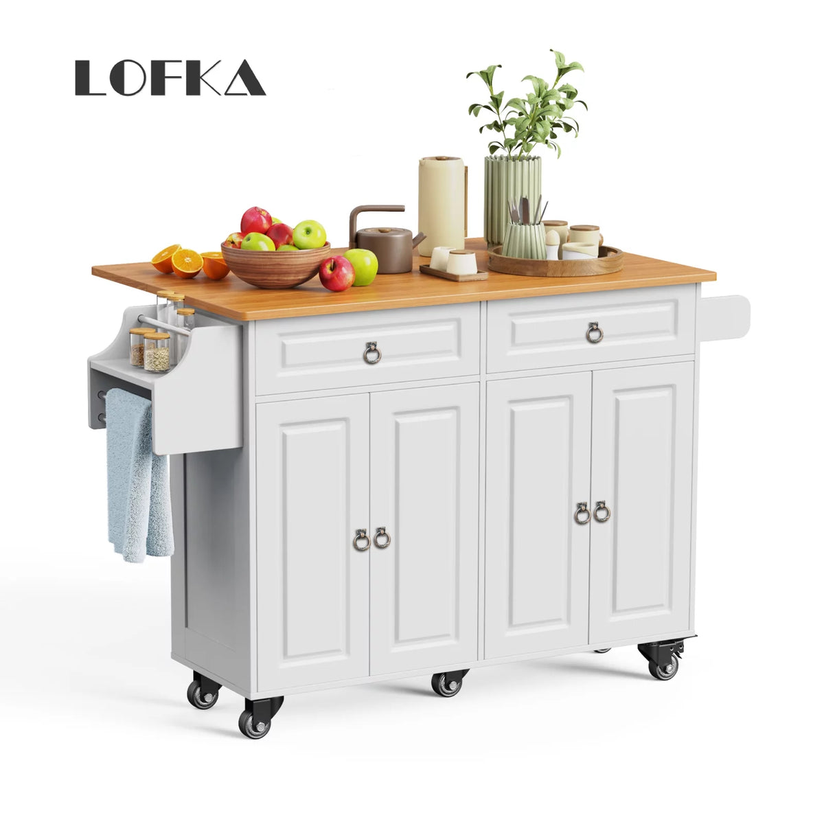 52" White Kitchen Island with Storage Y870750