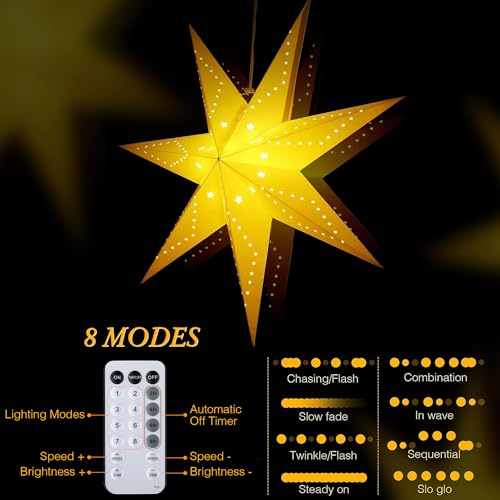 2 Pack 24 Inch Paper Star Lantern with 50 LEDs Y5075