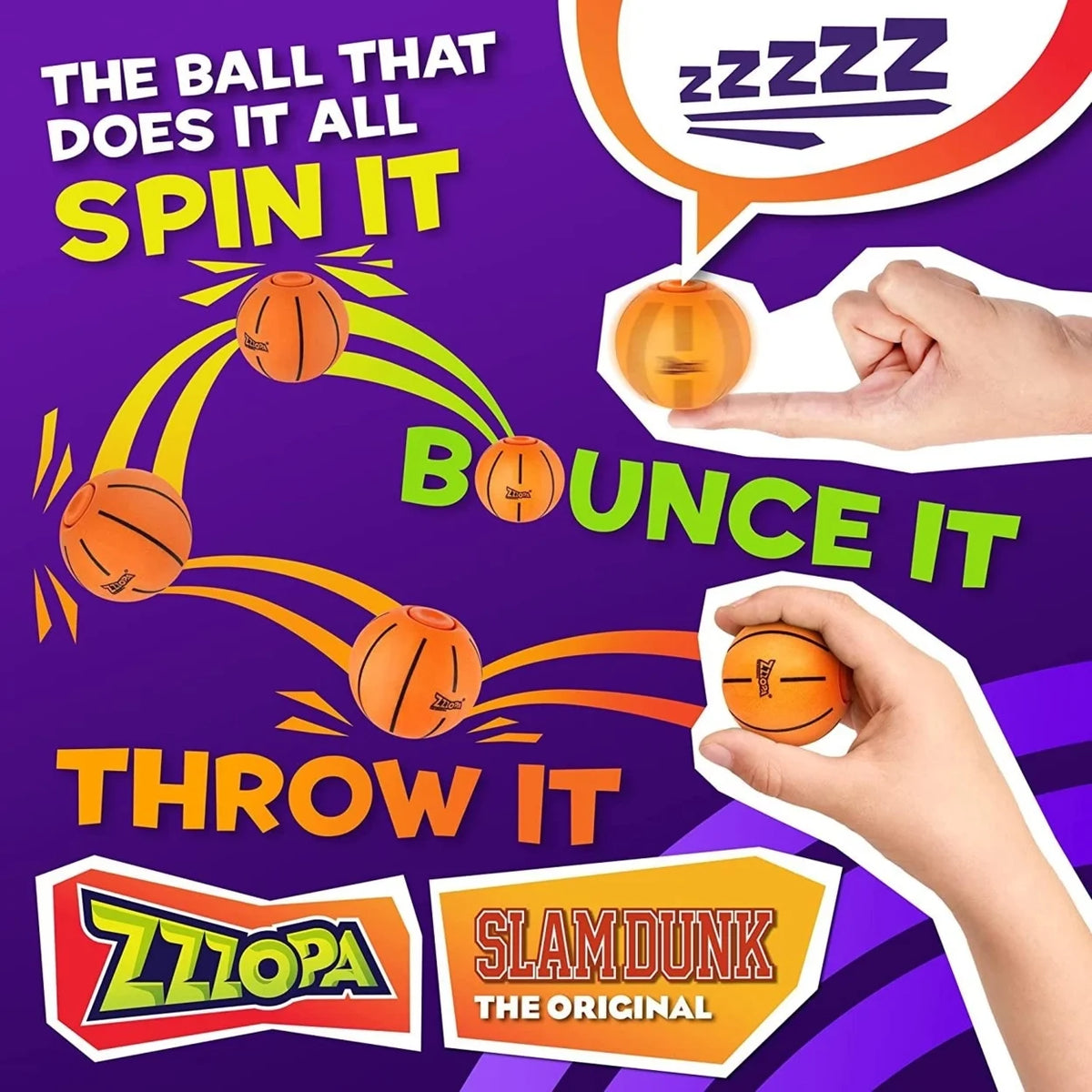 SlamDunk Fidget Stress Ball Mini Basketball Spin Bounce Throw Toy V823687