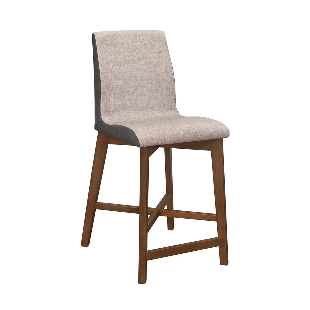 Walnut Counter Height Stool with Curved Seat Taupe Gray Fabric K561