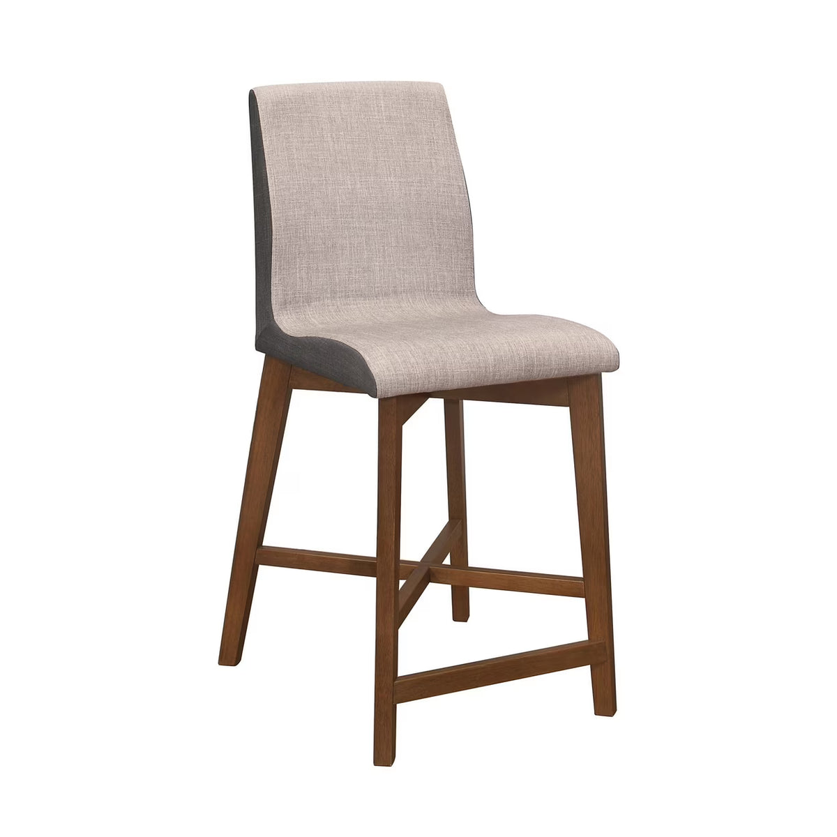 Walnut Counter Height Stool with Curved Seat Taupe Gray Fabric K561