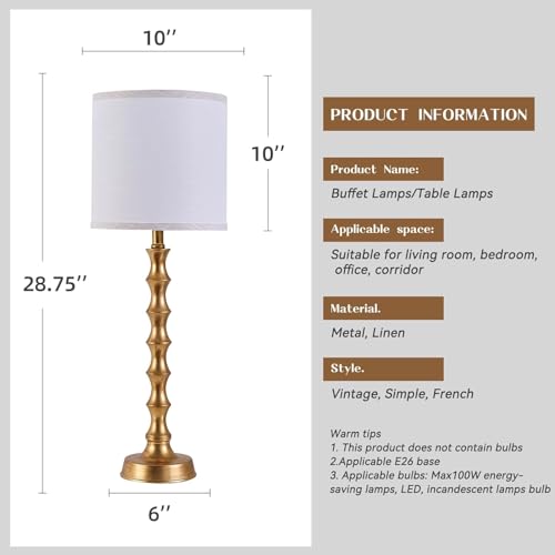 Gold Table Lamp Set of 2 Metal Bamboo Shape Linen White Shade W737