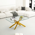 39.4" Rectangular Clear Tempered Glass Coffee Table with Golden Metal Legs R6141