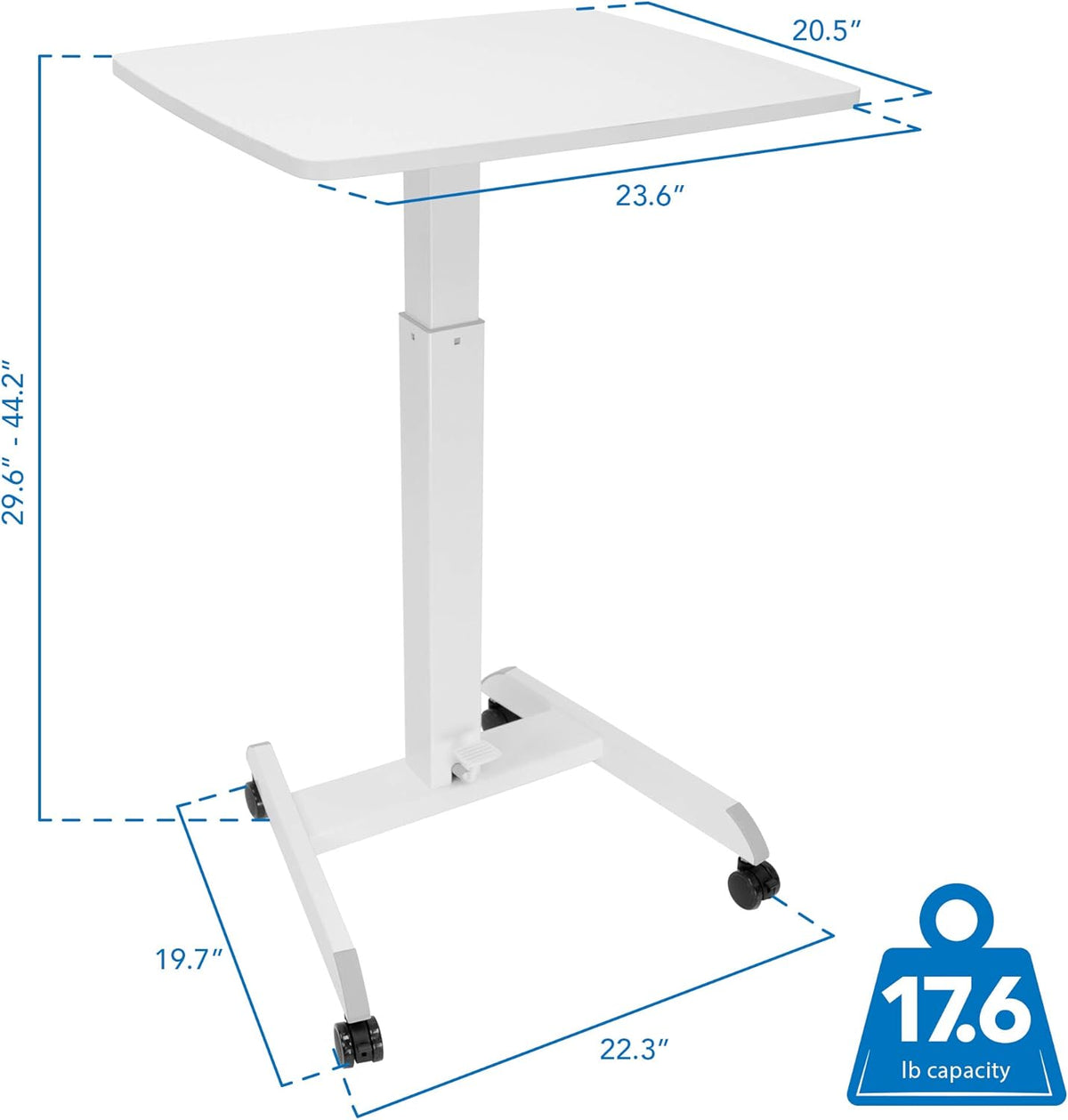 White Adjustable Rolling Laptop Desk with Wheels Z912581