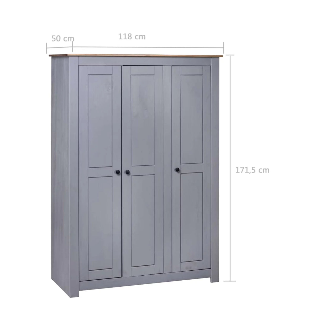3-Door Gray Pine Wardrobe M715