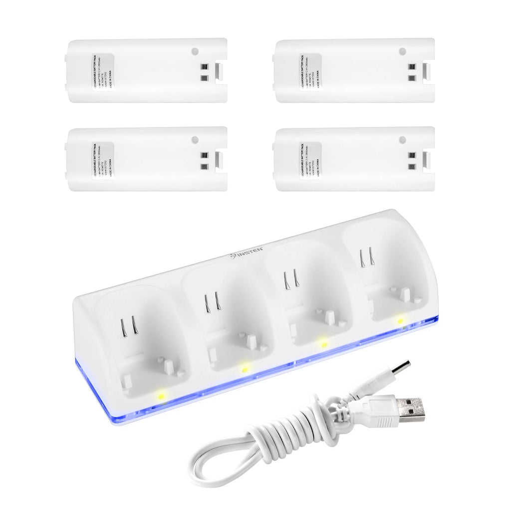 White Quad Remote Controller Charger Dock Station with 4x Rechargeable Battery Pack O161881