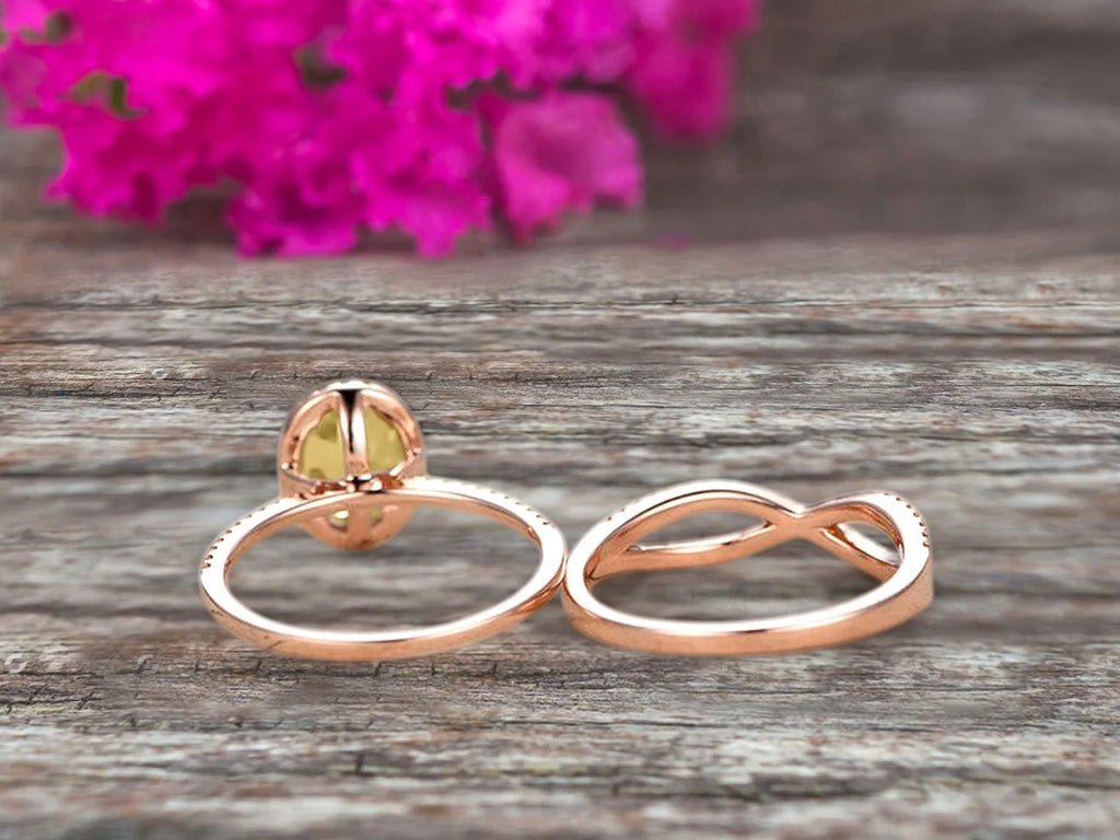 Oval Cut Champagne Diamond Moissanite Engagement Ring Set On 10k Rose Gold B361894