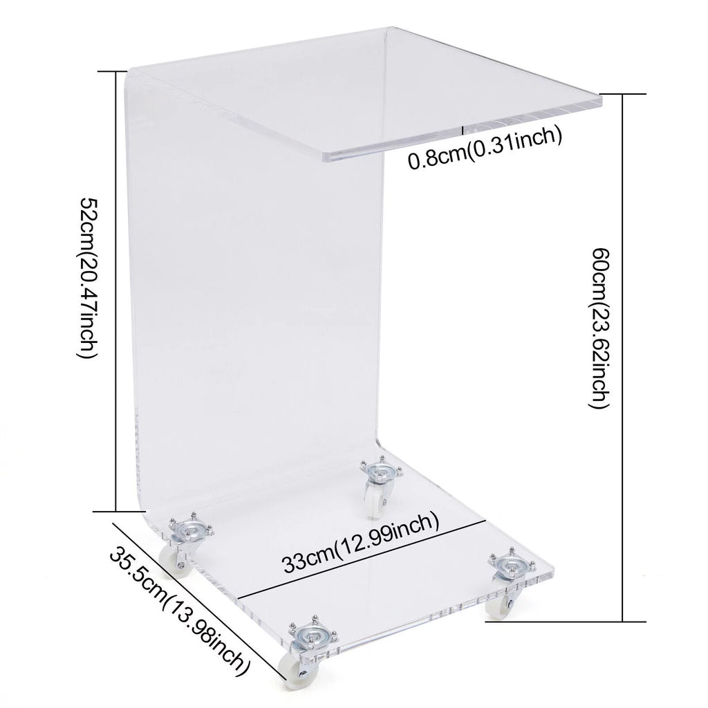 Clear Acrylic C-Shape Sofa Side Table with Wheels N4495