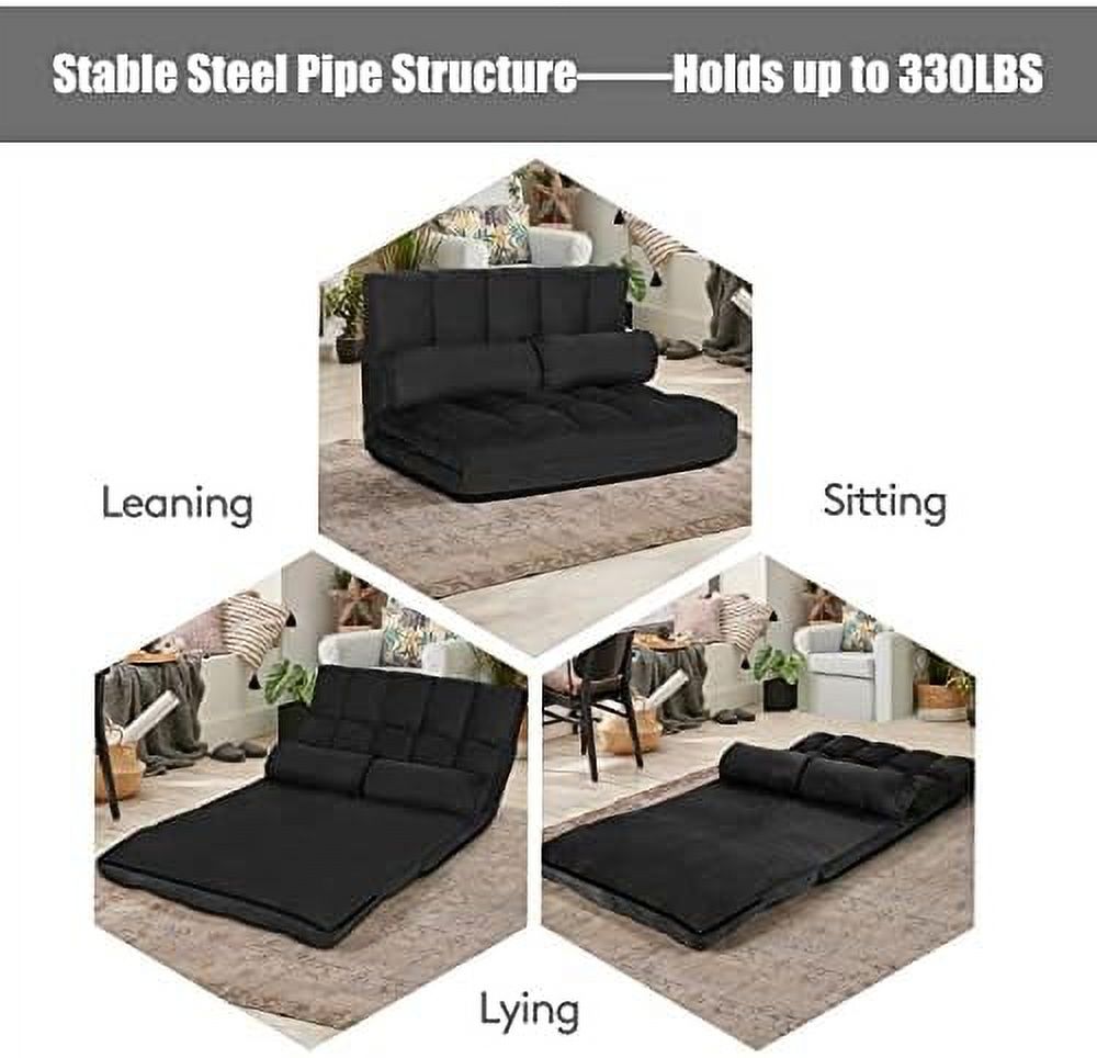 Adjustable Floor Sofa Sleeper Bed with 2 Pillows (Blue) Y43091