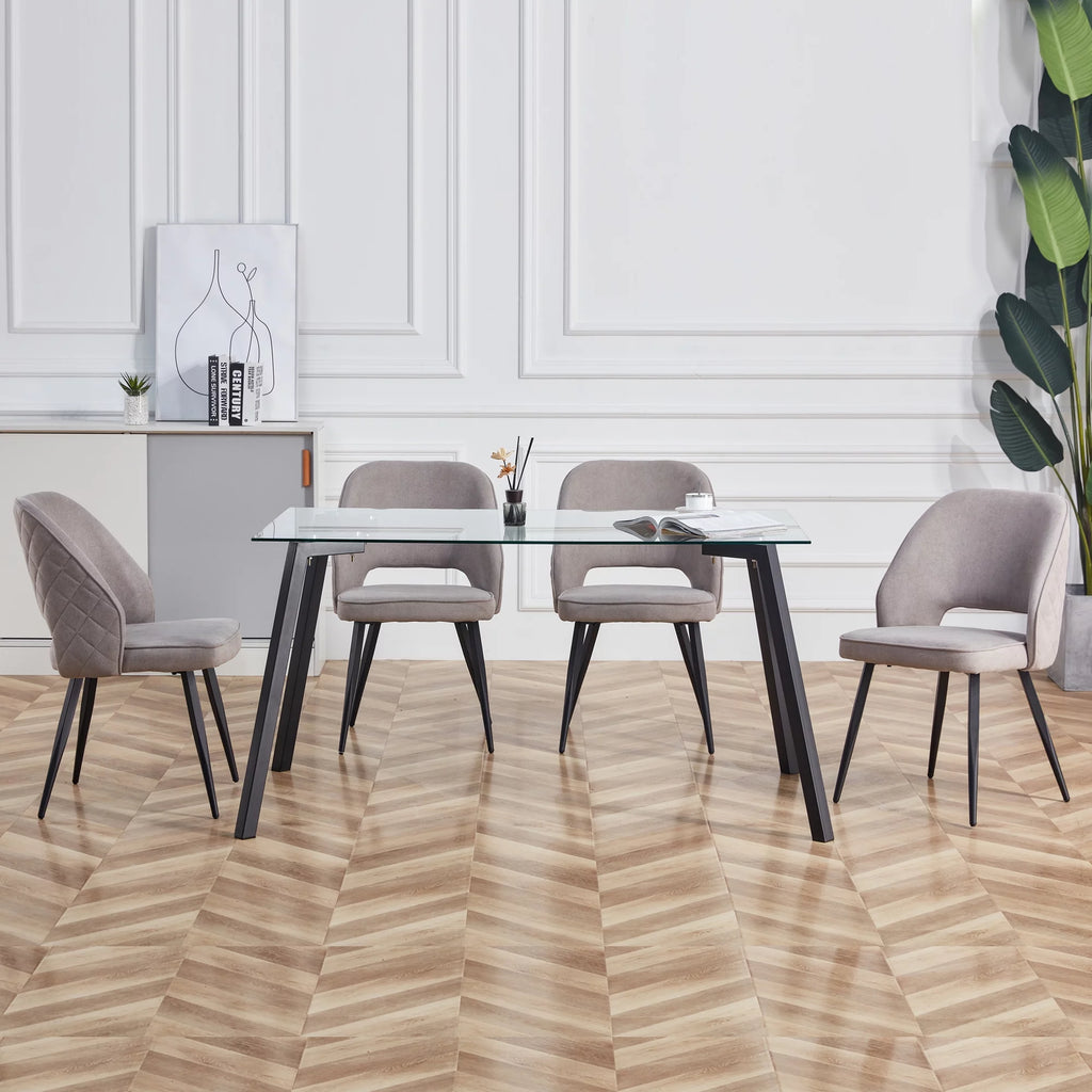 Rectangular Glass Dining Table for 4-6 with Tempered Glass Tabletop and Black Metal Legs I41568