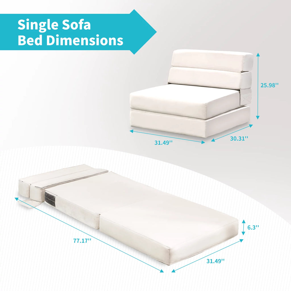 Convertible Single Sofa Bed Folding Futon Sleeper Beige P139